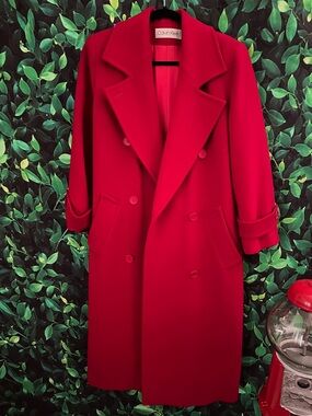 Calvin Klein Vibrant Red Double-Breasted Wool Pea Coat